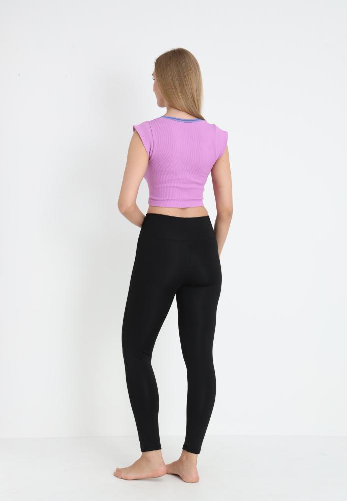 Crop Tricou Damă cu Mânecă Scurtă ,Culoare Mov, Engros